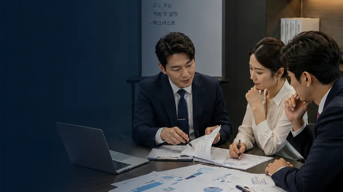 기업행정 정기관리와 정부지원사업 자료 검토를 상징하는 회의 이미지